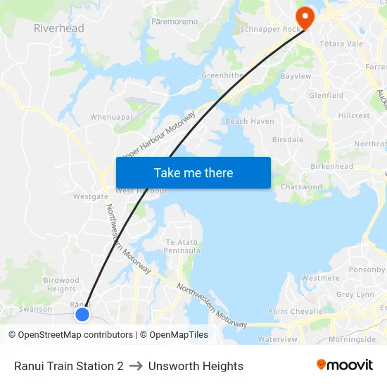 Ranui Train Station 2 to Unsworth Heights map