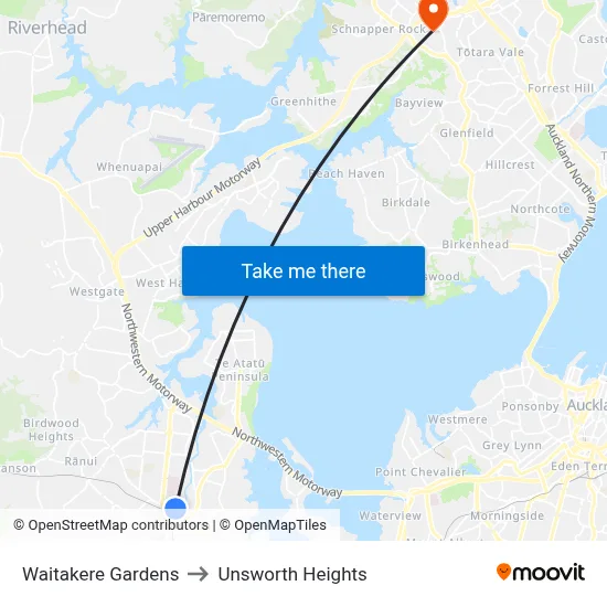 Waitakere Gardens to Unsworth Heights map