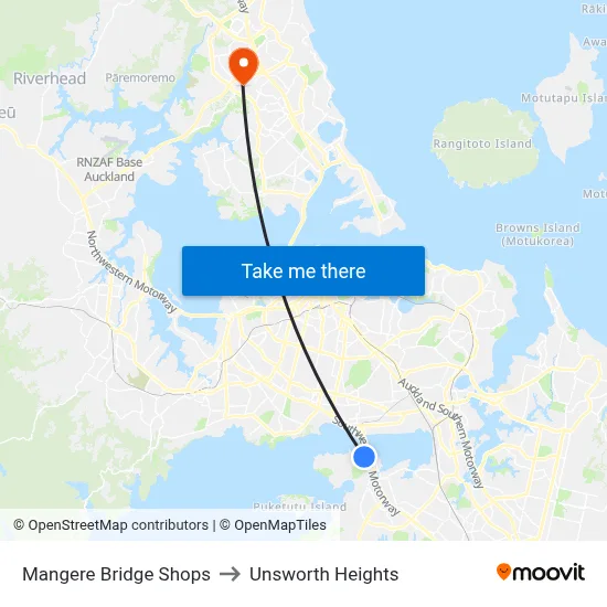 Mangere Bridge Shops to Unsworth Heights map
