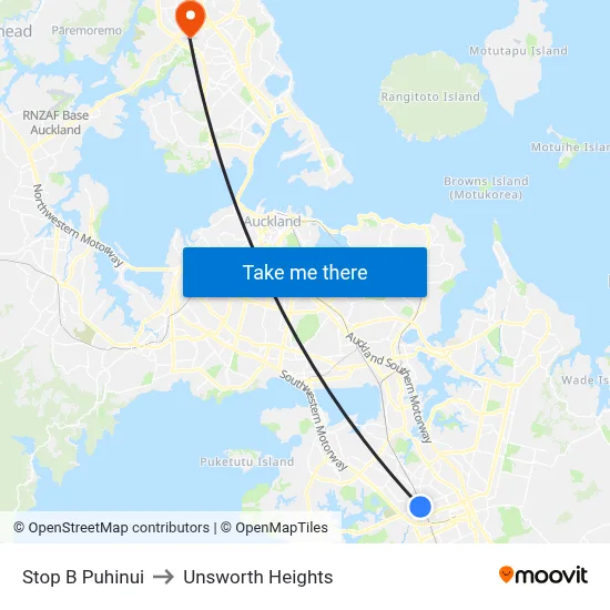 Stop B Puhinui to Unsworth Heights map