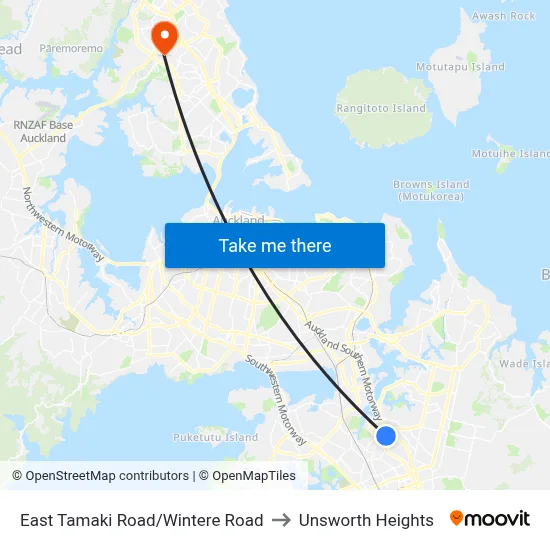 East Tamaki Road/Wintere Road to Unsworth Heights map