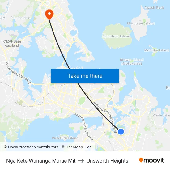 Nga Kete Wananga Marae Mit to Unsworth Heights map