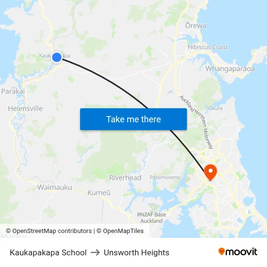 Kaukapakapa School to Unsworth Heights map