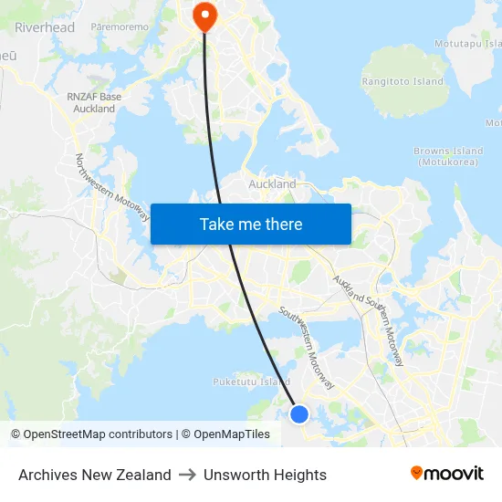 Archives New Zealand to Unsworth Heights map