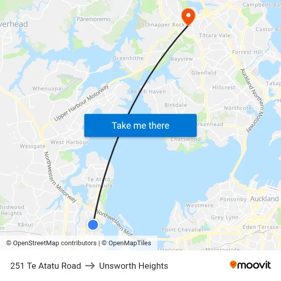 251 Te Atatu Road to Unsworth Heights map
