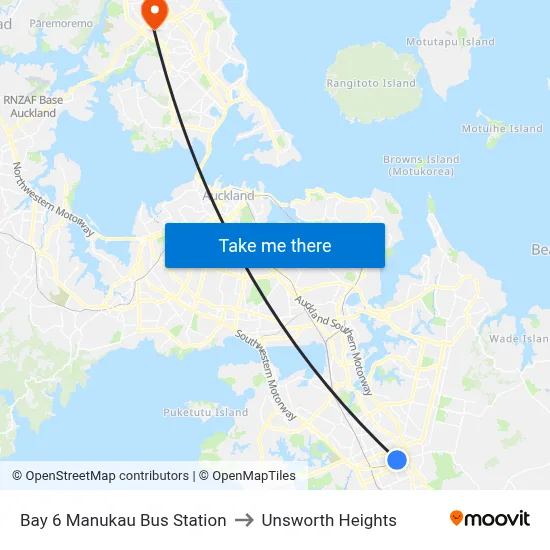 Bay 6 Manukau Bus Station to Unsworth Heights map