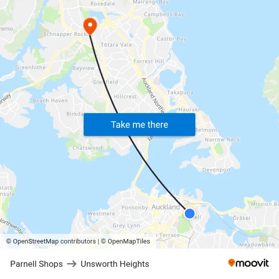Parnell Shops to Unsworth Heights map