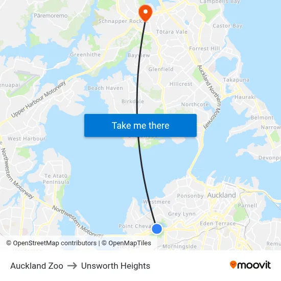 Auckland Zoo to Unsworth Heights map