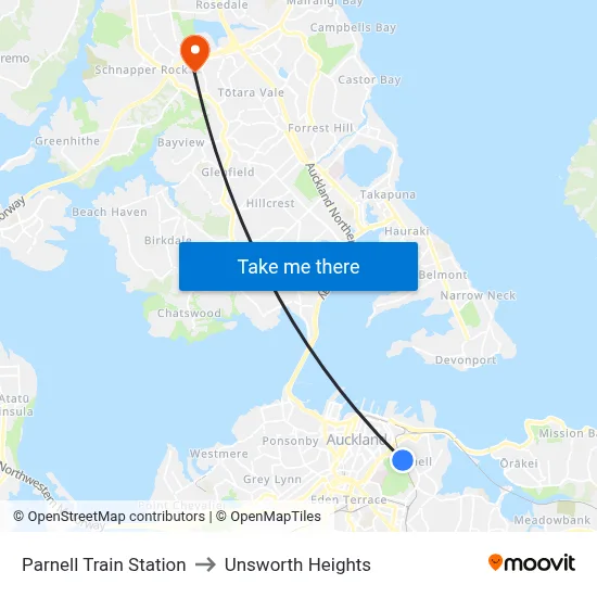 Parnell Train Station to Unsworth Heights map