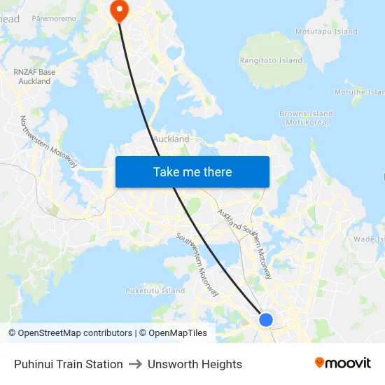 Puhinui Train Station to Unsworth Heights map