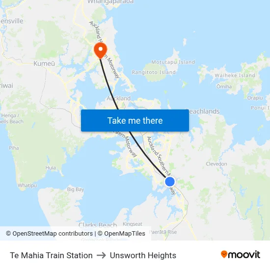 Te Mahia Train Station to Unsworth Heights map