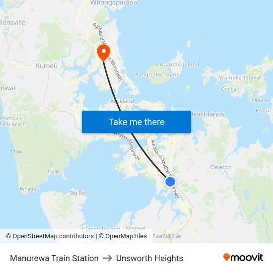 Manurewa Train Station to Unsworth Heights map