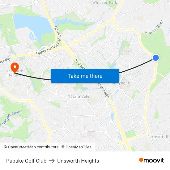 Pupuke Golf Club to Unsworth Heights map