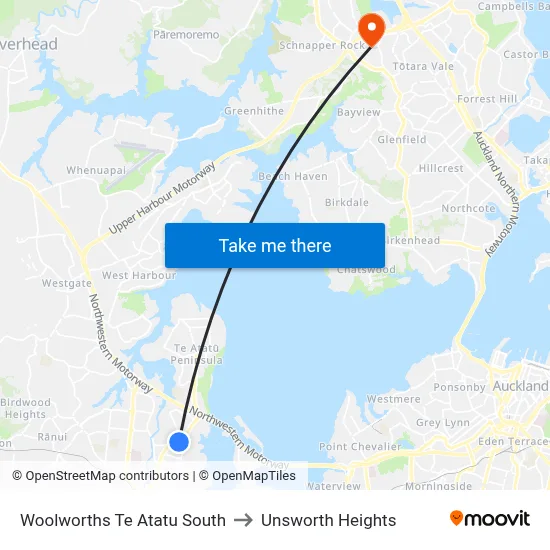 Woolworths Te Atatu South to Unsworth Heights map