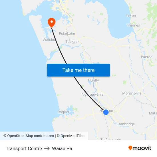 Transport Centre to Waiau Pa map
