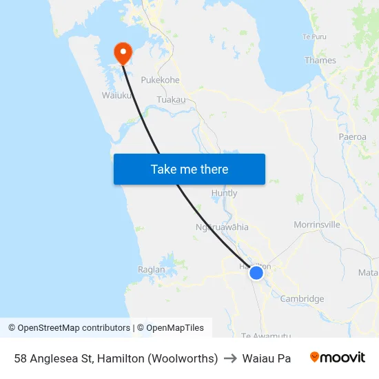 58 Anglesea St, Hamilton (Woolworths) to Waiau Pa map