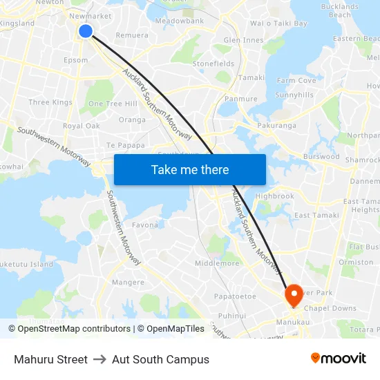 Mahuru Street to Aut South Campus map
