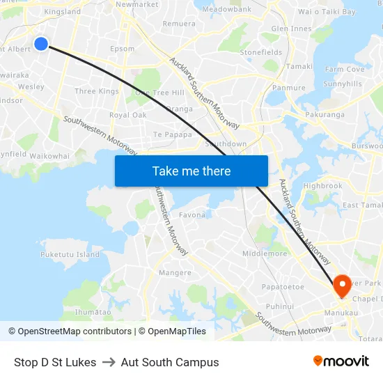 Stop D St Lukes to Aut South Campus map