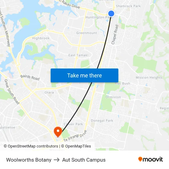 Woolworths Botany to Aut South Campus map
