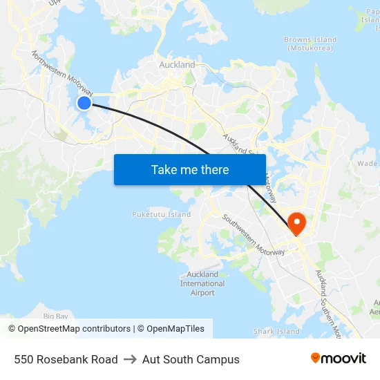550 Rosebank Road to Aut South Campus map