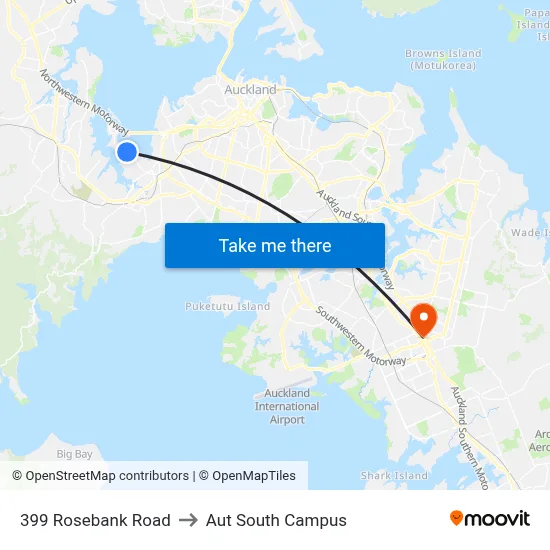 399 Rosebank Road to Aut South Campus map