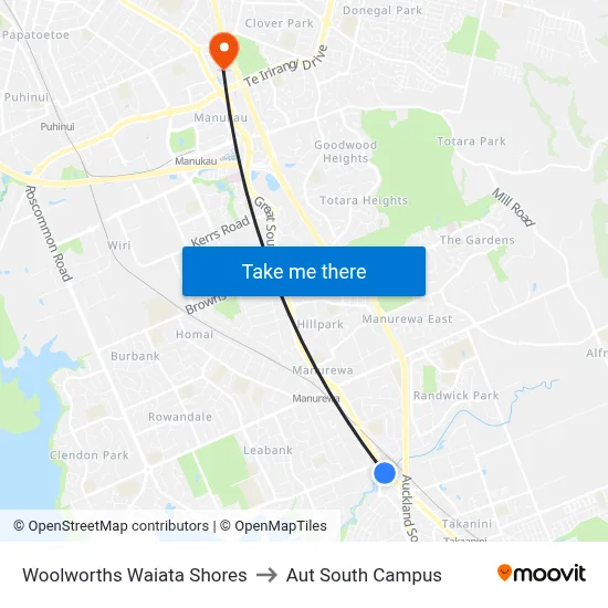 Woolworths Waiata Shores to Aut South Campus map