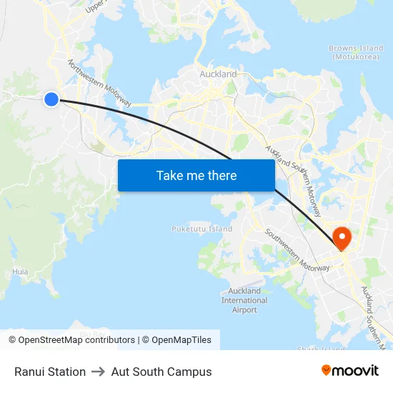 Ranui Station to Aut South Campus map