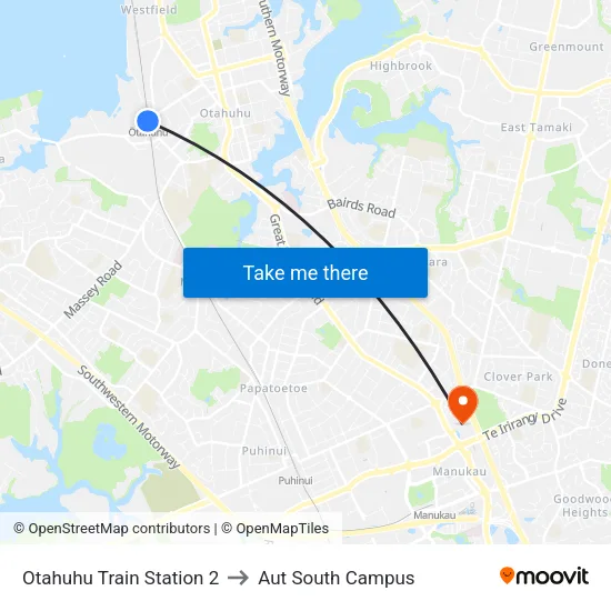 Otahuhu Train Station 2 to Aut South Campus map