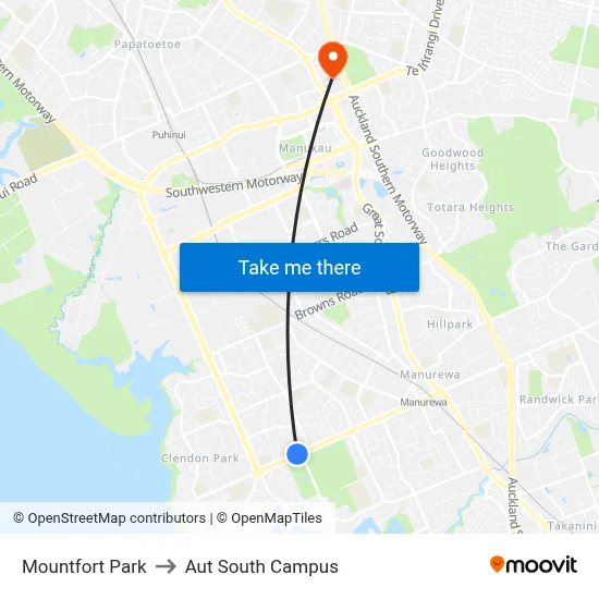 Mountfort Park to Aut South Campus map