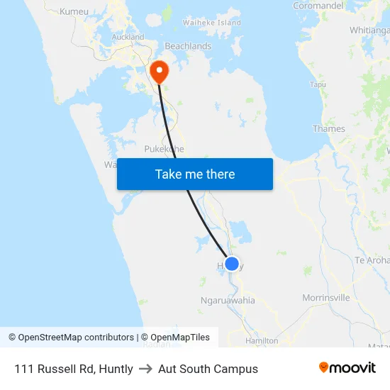 111 Russell Rd, Huntly to Aut South Campus map