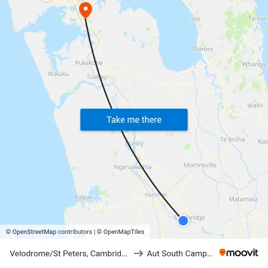 Velodrome/St Peters, Cambridge to Aut South Campus map