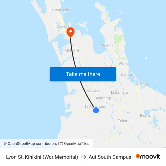 Lyon St, Kihikihi (War Memorial) to Aut South Campus map