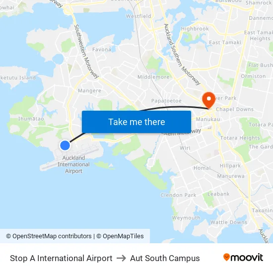 Stop A International Airport to Aut South Campus map