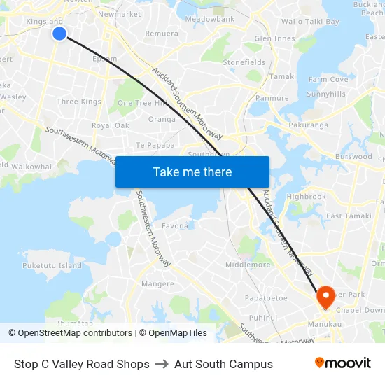 Stop C Valley Road Shops to Aut South Campus map