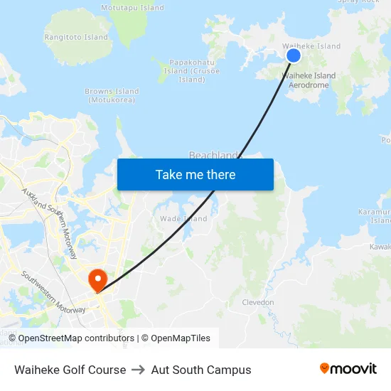 Waiheke Golf Course to Aut South Campus map