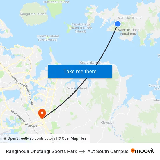 Rangihoua Onetangi Sports Park to Aut South Campus map