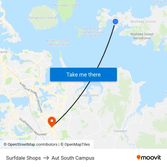 Surfdale Shops to Aut South Campus map