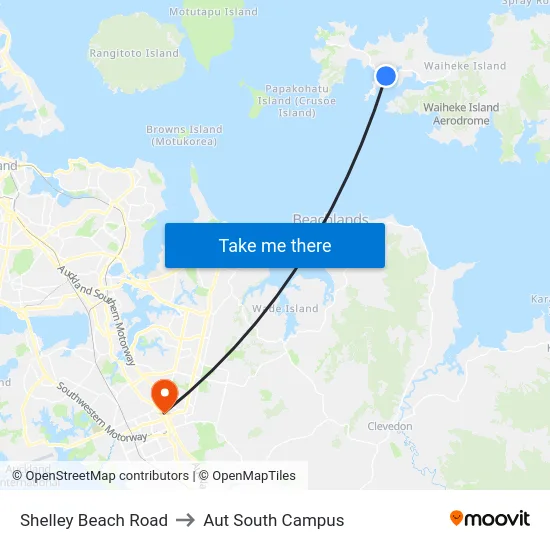 Shelley Beach Road to Aut South Campus map