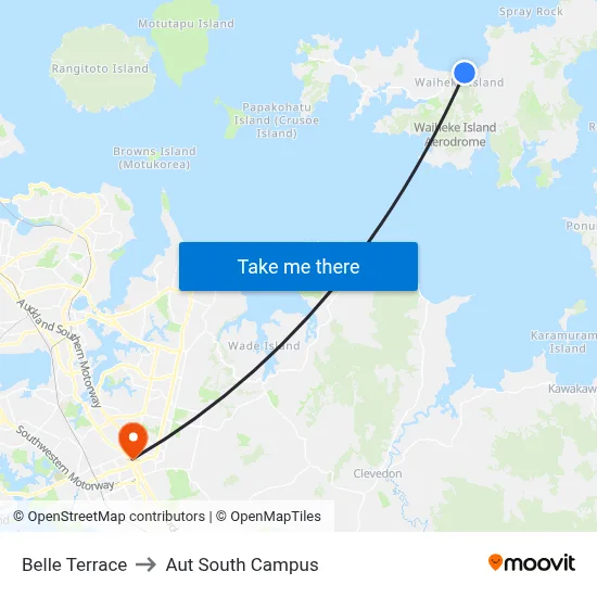 Belle Terrace to Aut South Campus map