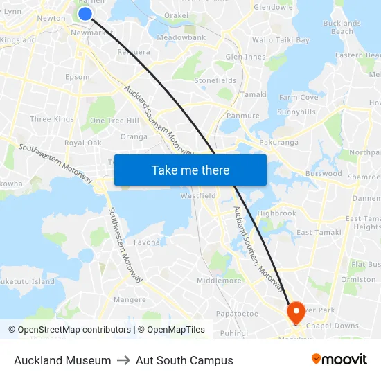 Auckland Museum to Aut South Campus map