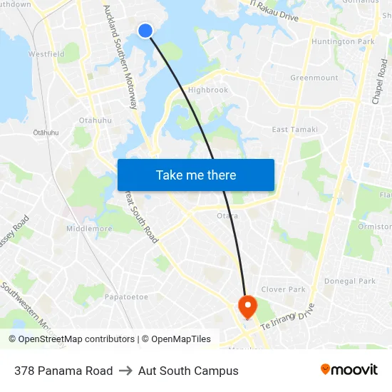 378 Panama Road to Aut South Campus map