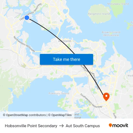 Hobsonville Point Secondary to Aut South Campus map