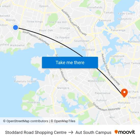 Stoddard Road Shopping Centre to Aut South Campus map