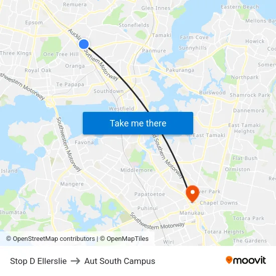 Stop D Ellerslie to Aut South Campus map
