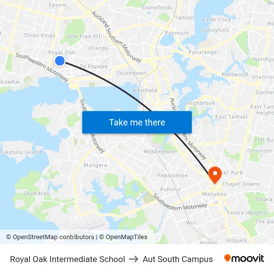 Royal Oak Intermediate School to Aut South Campus map