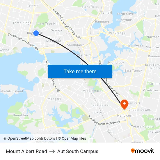 Mount Albert Road to Aut South Campus map
