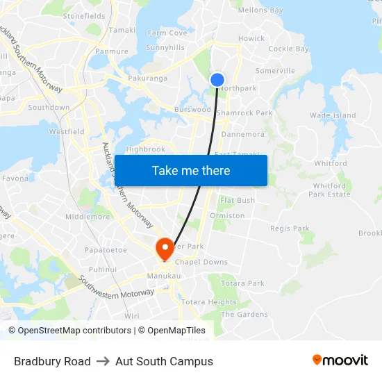 Bradbury Road to Aut South Campus map