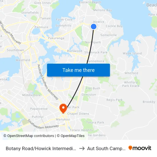 Botany Road/Howick Intermediate to Aut South Campus map
