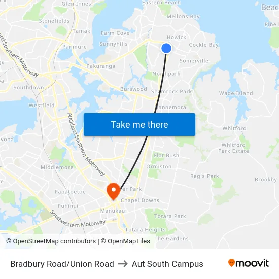 Bradbury Road/Union Road to Aut South Campus map