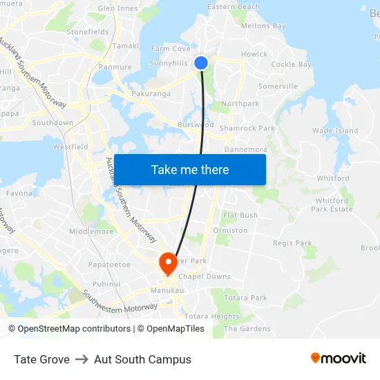 Tate Grove to Aut South Campus map